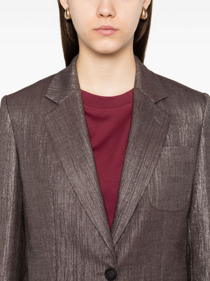 Brunello Cucinelli Metallic Single-Breasted Wool Blend Blazer Silver