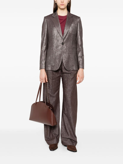 Brunello Cucinelli Metallic Single-Breasted Wool Blend Blazer Silver