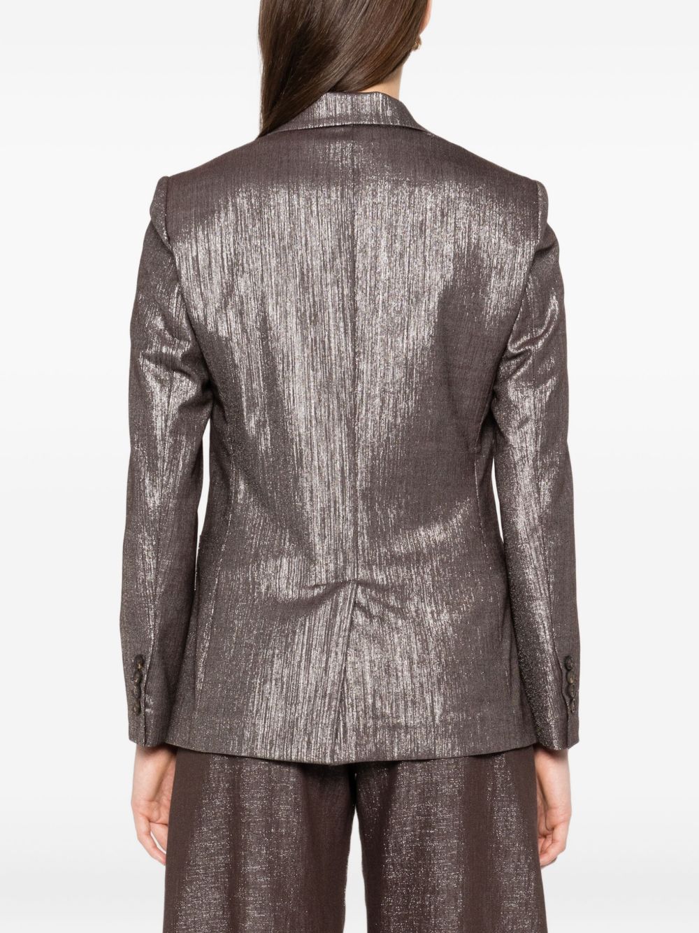 Brunello Cucinelli Metallic Single-Breasted Wool Blend Blazer Silver