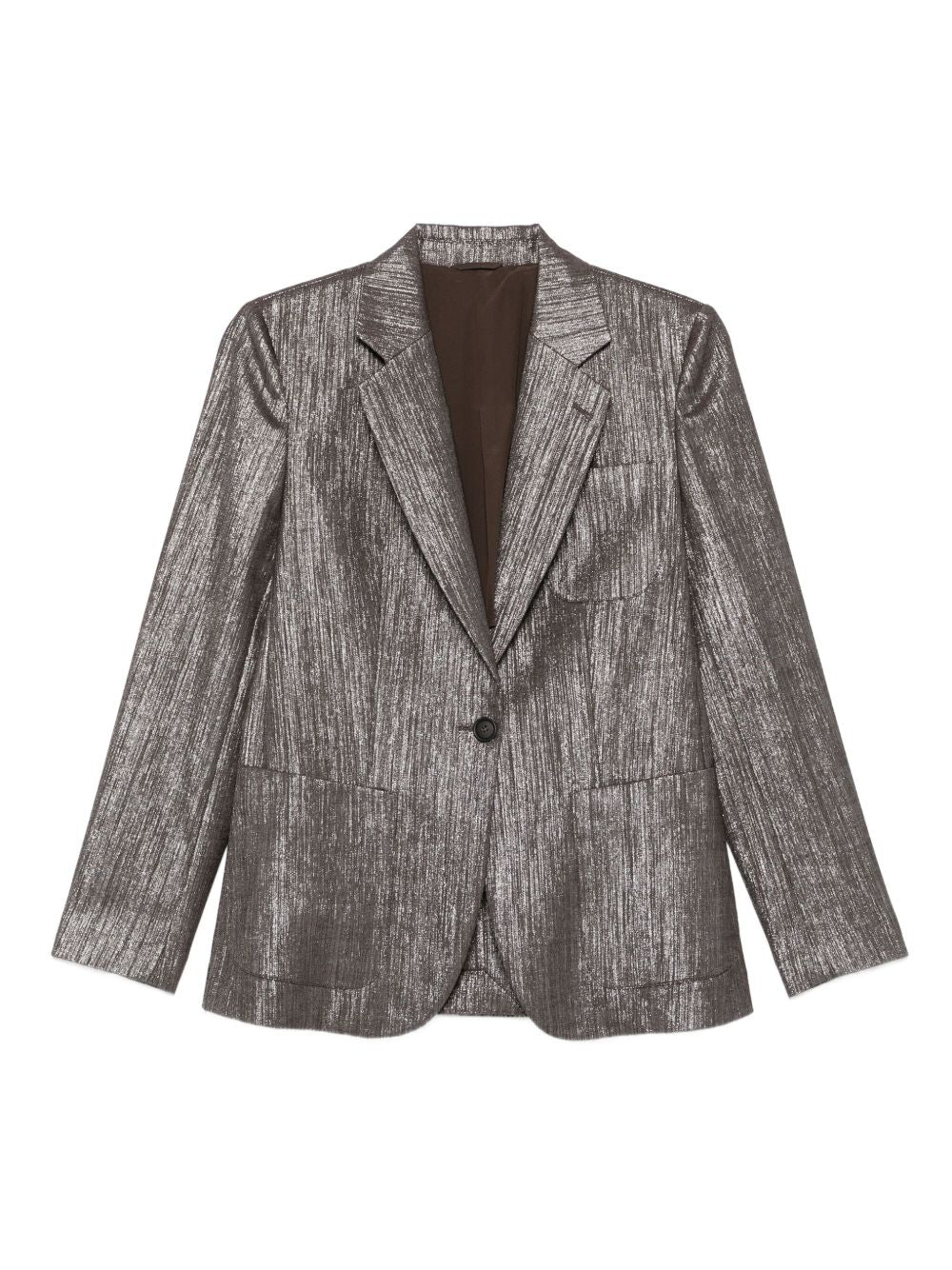 Brunello Cucinelli Metallic Single-Breasted Wool Blend Blazer Silver