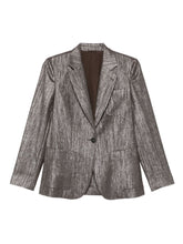 Brunello Cucinelli Metallic Single-Breasted Wool Blend Blazer Silver