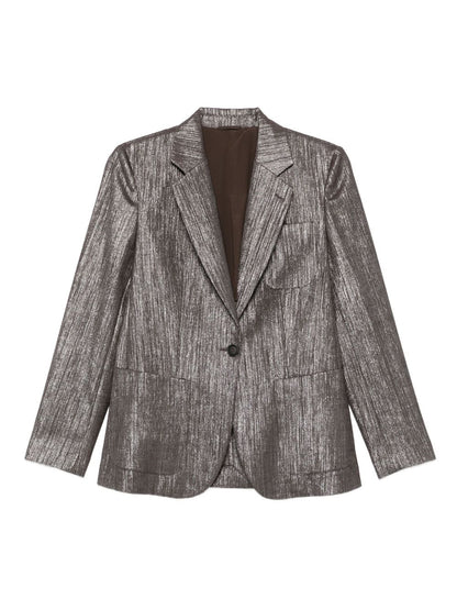 Brunello Cucinelli Metallic Single-Breasted Wool Blend Blazer Silver