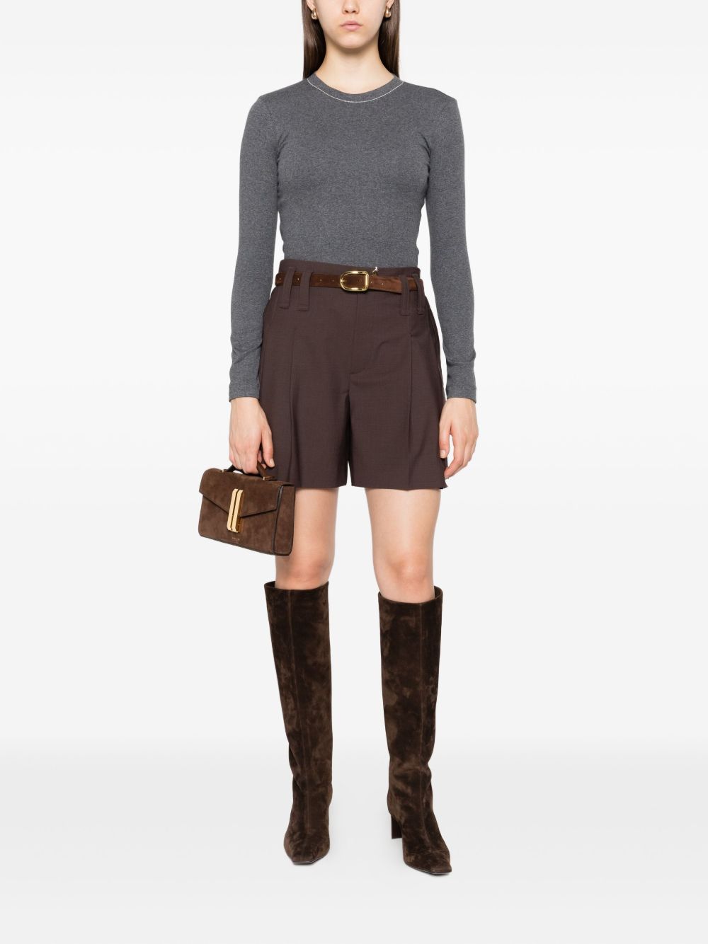 Brunello Cucinelli Pleated High-Waist Wool-Blend Shorts Brown