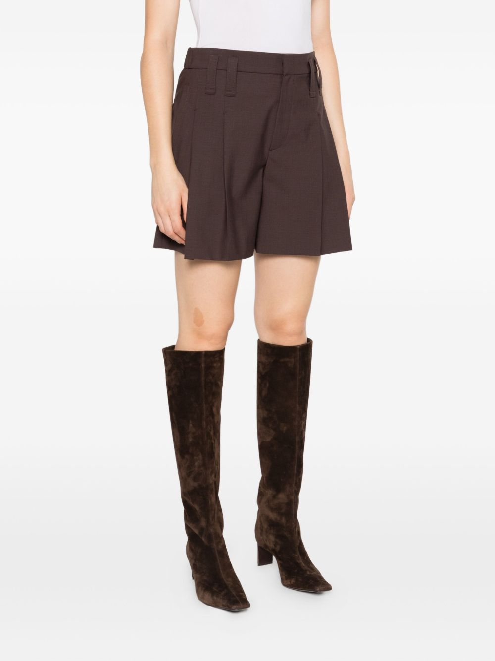 Brunello Cucinelli Pleated High-Waist Wool-Blend Shorts Brown