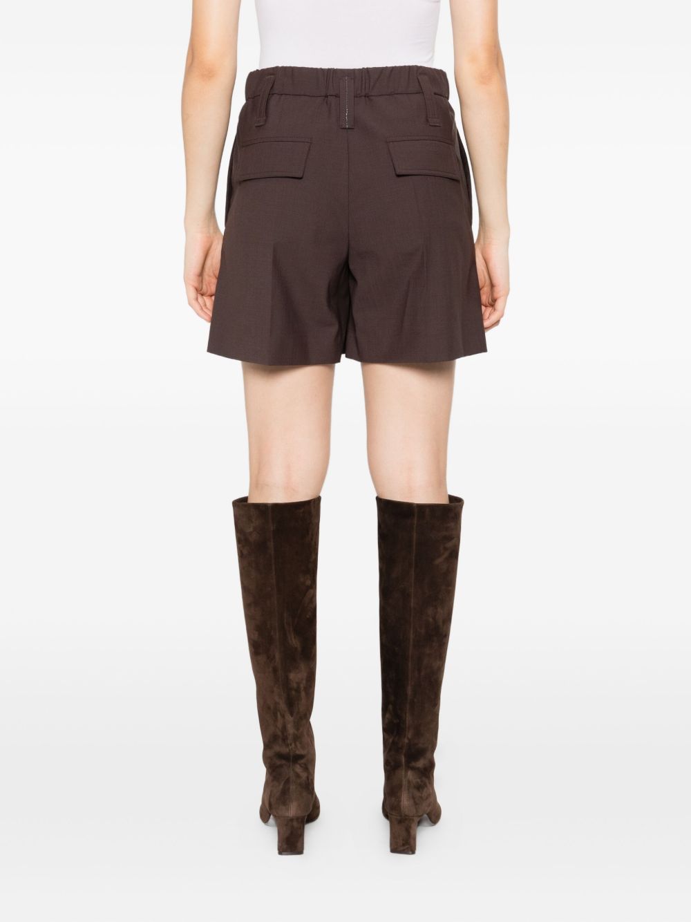 Brunello Cucinelli Pleated High-Waist Wool-Blend Shorts Brown