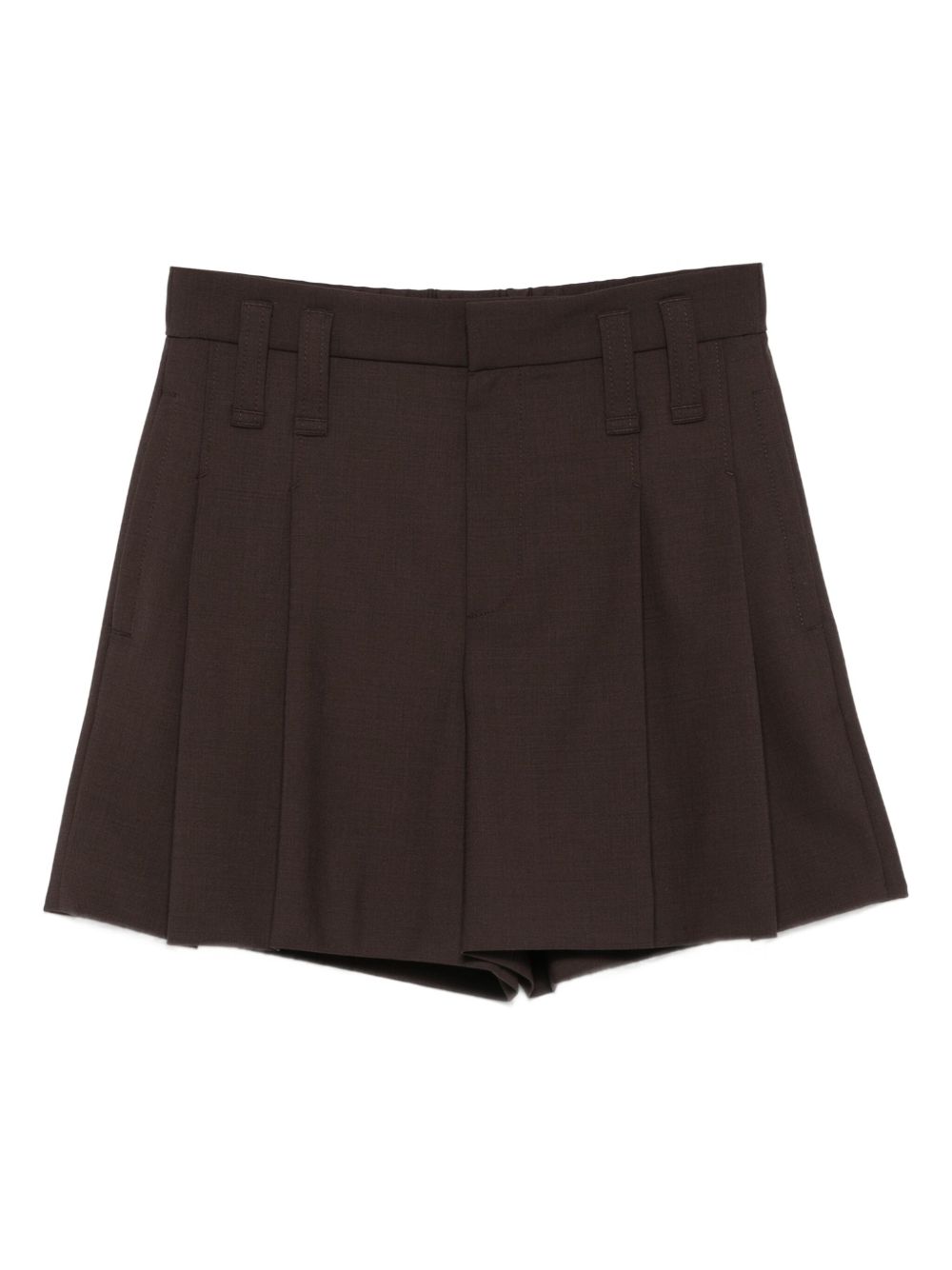 Brunello Cucinelli Pleated High-Waist Wool-Blend Shorts Brown