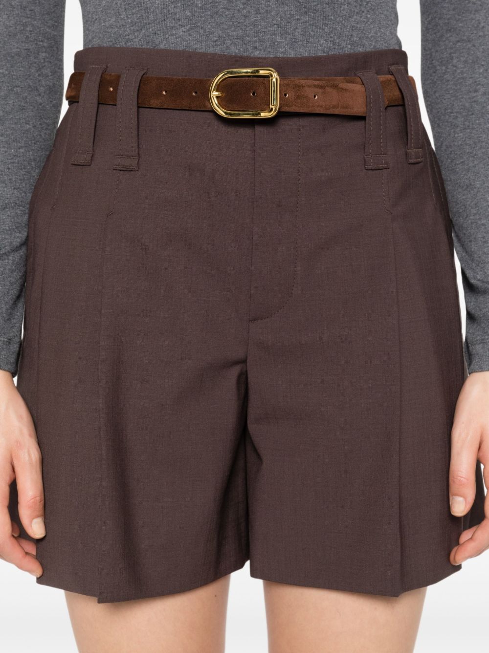 Brunello Cucinelli Pleated High-Waist Wool-Blend Shorts Brown