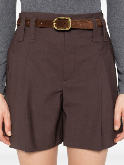 Brunello Cucinelli Pleated High-Waist Wool-Blend Shorts Brown