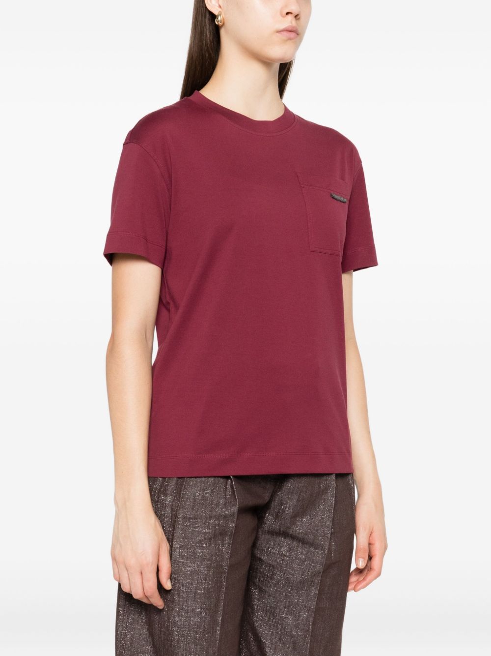 Brunello Cucinelli Cotton Jersey T-shirt with Shiny Tab Red