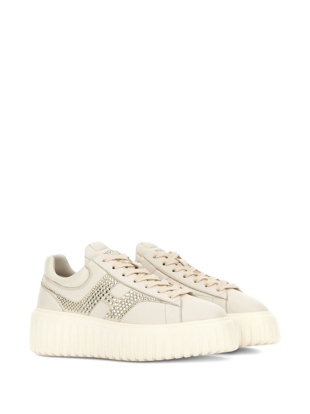 Hogan Pre H-Stripes Leather Sneakers Ivory Ivory