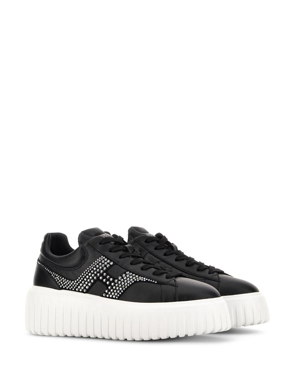 Hogan Pre H-Stripes Leather Flatform Sneakers Black