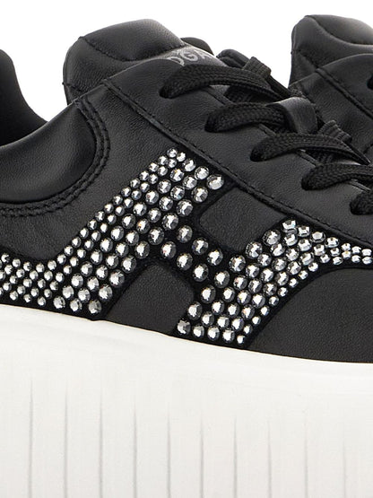 Hogan Pre H-Stripes Leather Flatform Sneakers Black