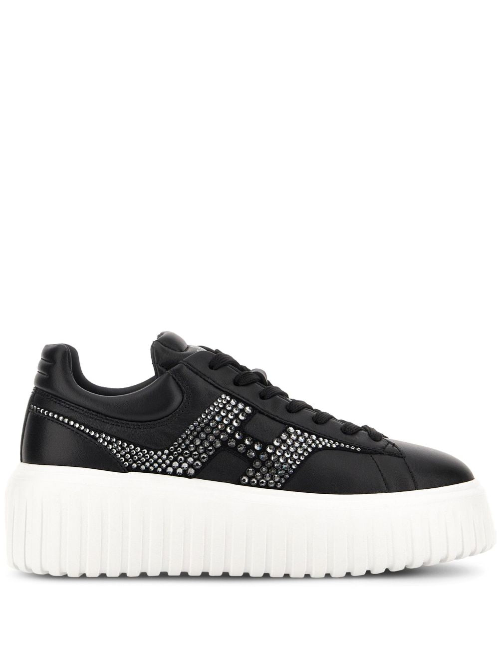 Hogan Pre H-Stripes Leather Flatform Sneakers Black