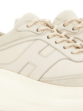 Hogan Pre H696 Platform Leather and Shearling Sneakers Cream cream
