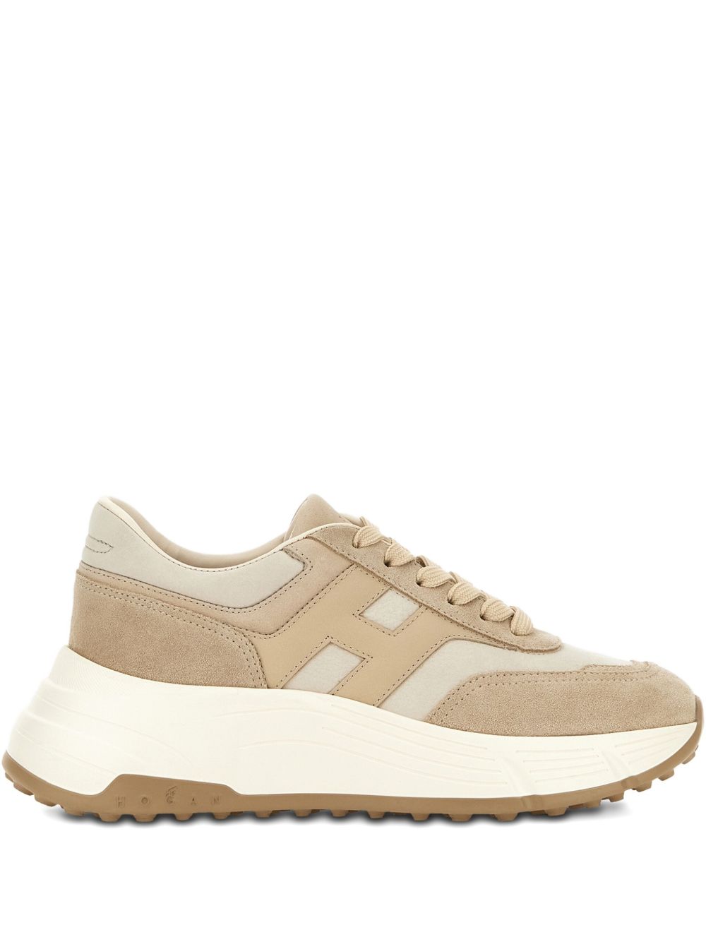 Hogan Pre Hi-Fi Light Beige Calfskin and Fabric Sneakers Beige