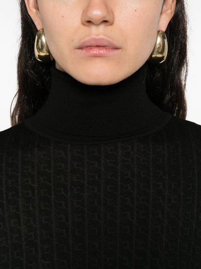 Elisabetta Franchi Ribbed Wool-Blend Turtleneck Sweater Black Black