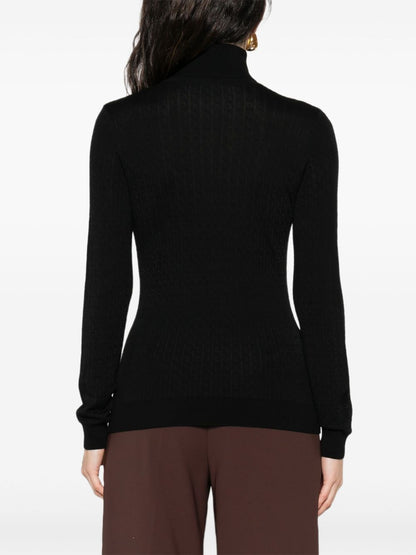 Elisabetta Franchi Ribbed Wool-Blend Turtleneck Sweater Black Black