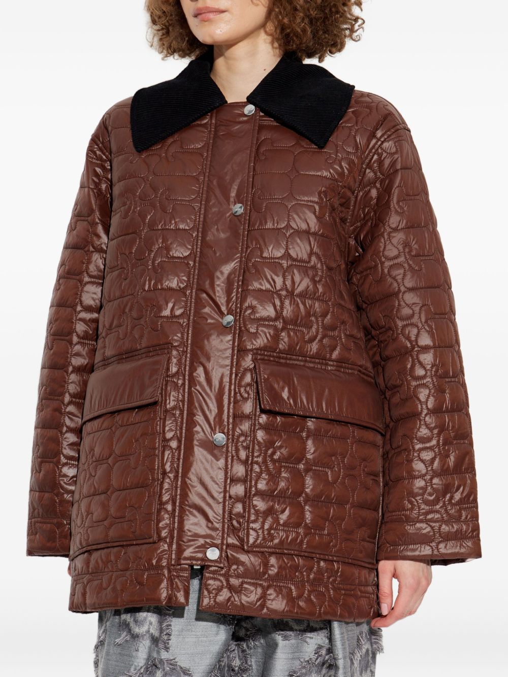 Ganni Quilted Nylon Jacket with Contrasting Collar Brown brown