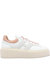 Hogan Pre H-Stripes Powder Leather Platform Sneakers Powder