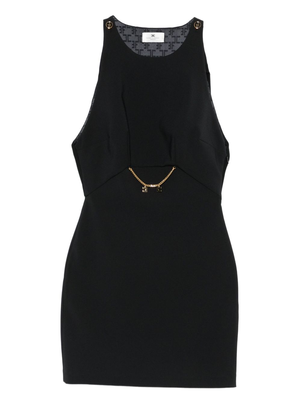 Elisabetta Franchi Chain-Embellished Sleeveless Black Midi Dress Black