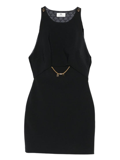 Elisabetta Franchi Chain-Embellished Sleeveless Black Midi Dress Black