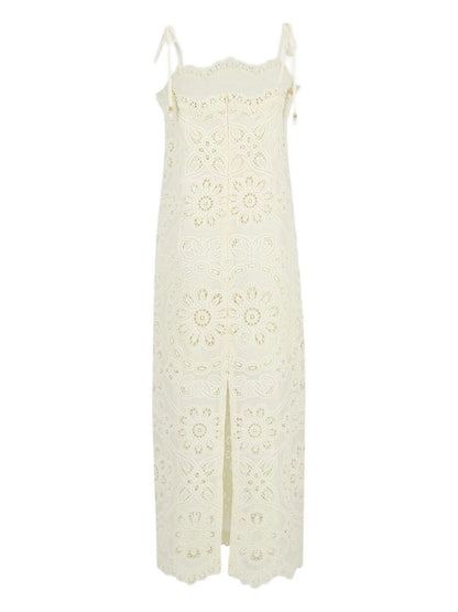 Zimmermann Floral-Embroidered Midi Dress Ivory