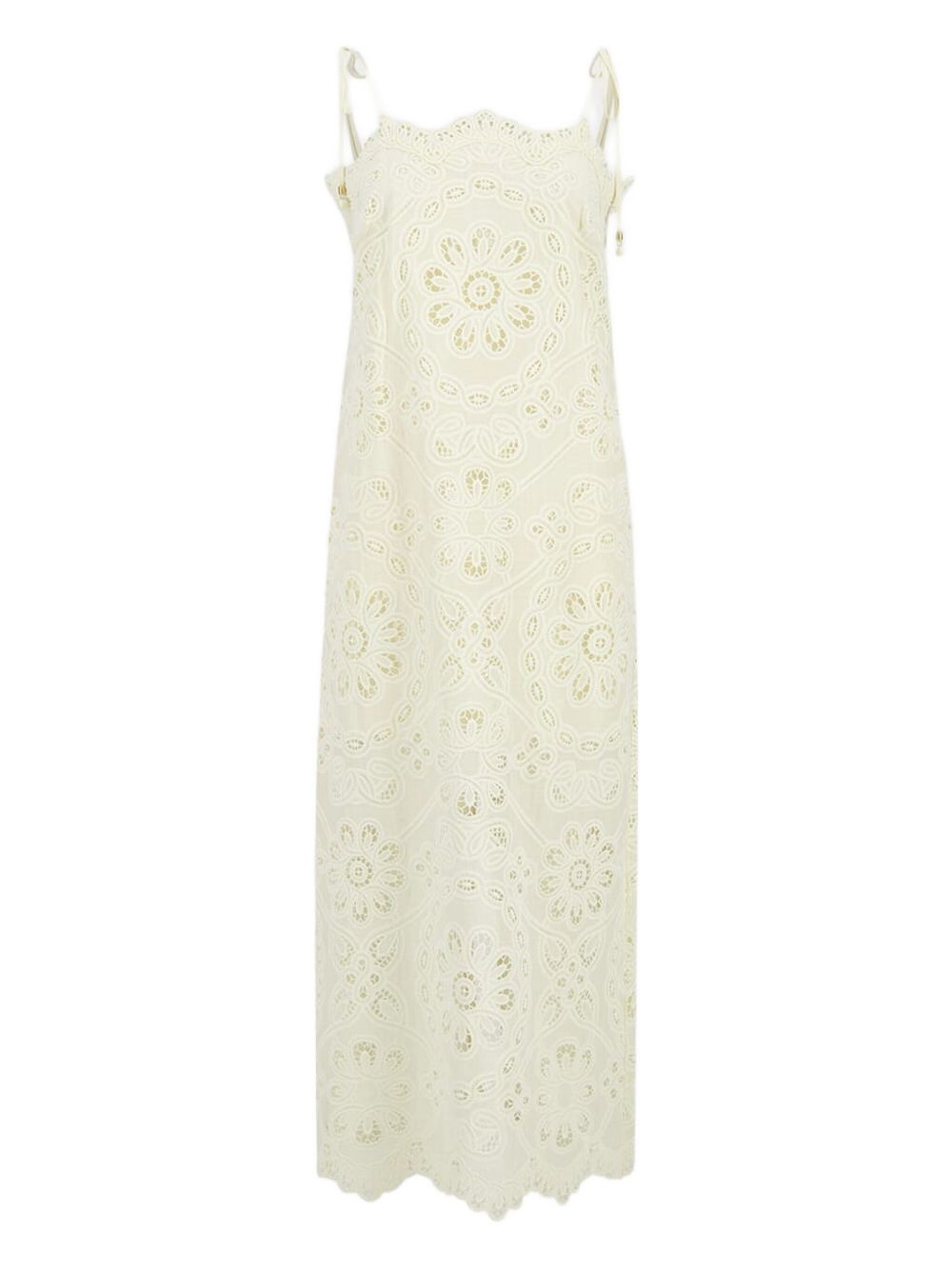 Zimmermann Floral-Embroidered Midi Dress Ivory