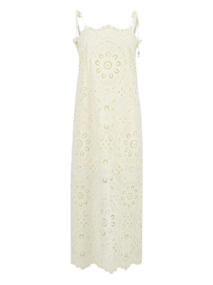 Zimmermann Floral-Embroidered Midi Dress Ivory