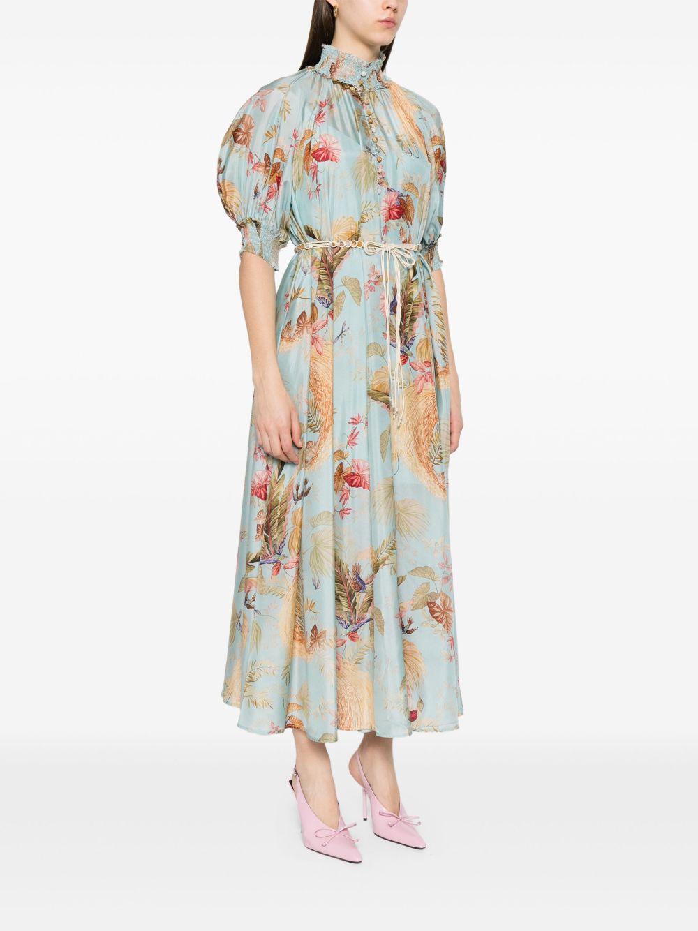 Zimmermann Ascension Printed Silk Dress Clear Blue