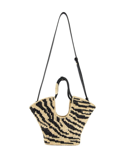 Zimmermann Goldentime Small Raffia and Silk Shopper Bag Black