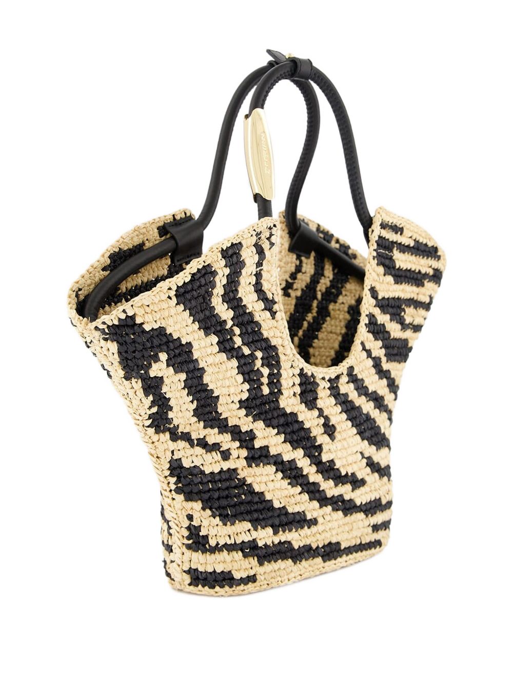 Zimmermann Goldentime Small Raffia and Silk Shopper Bag Black