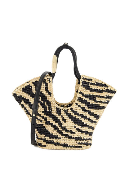 Zimmermann Goldentime Small Raffia and Silk Shopper Bag Black