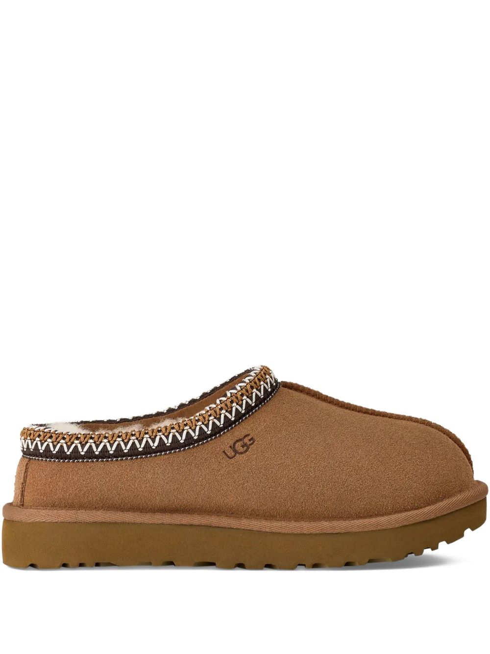 Ugg Australia Shearling-Trim Suede Slippers Beige
