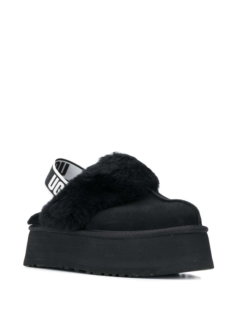 Ugg Australia Funkette Black Shearling and Leather Flatform Sandals Black