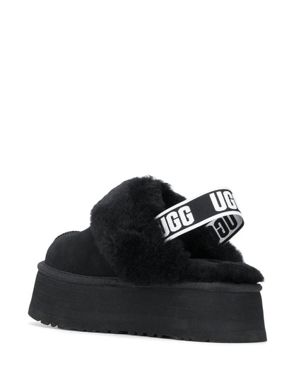 Ugg Australia Funkette Black Shearling and Leather Flatform Sandals Black