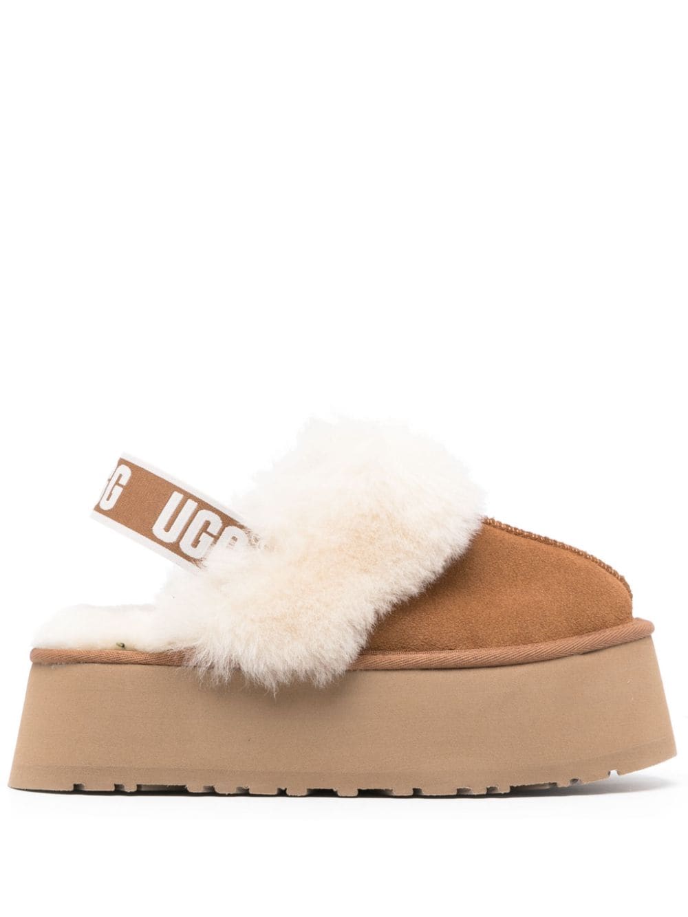 Ugg Australia Funkette Shearling-Trim Suede Platform Sandals Beige