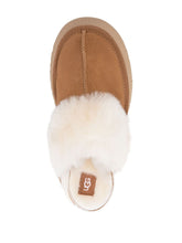 Ugg Australia Funkette Shearling-Trim Suede Platform Sandals Beige