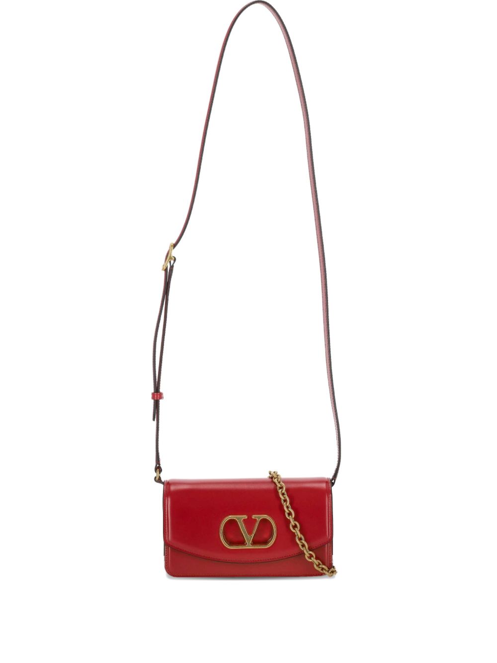 Valentino Garavani Vain Small Shiny Calfskin Shoulder Bag Red