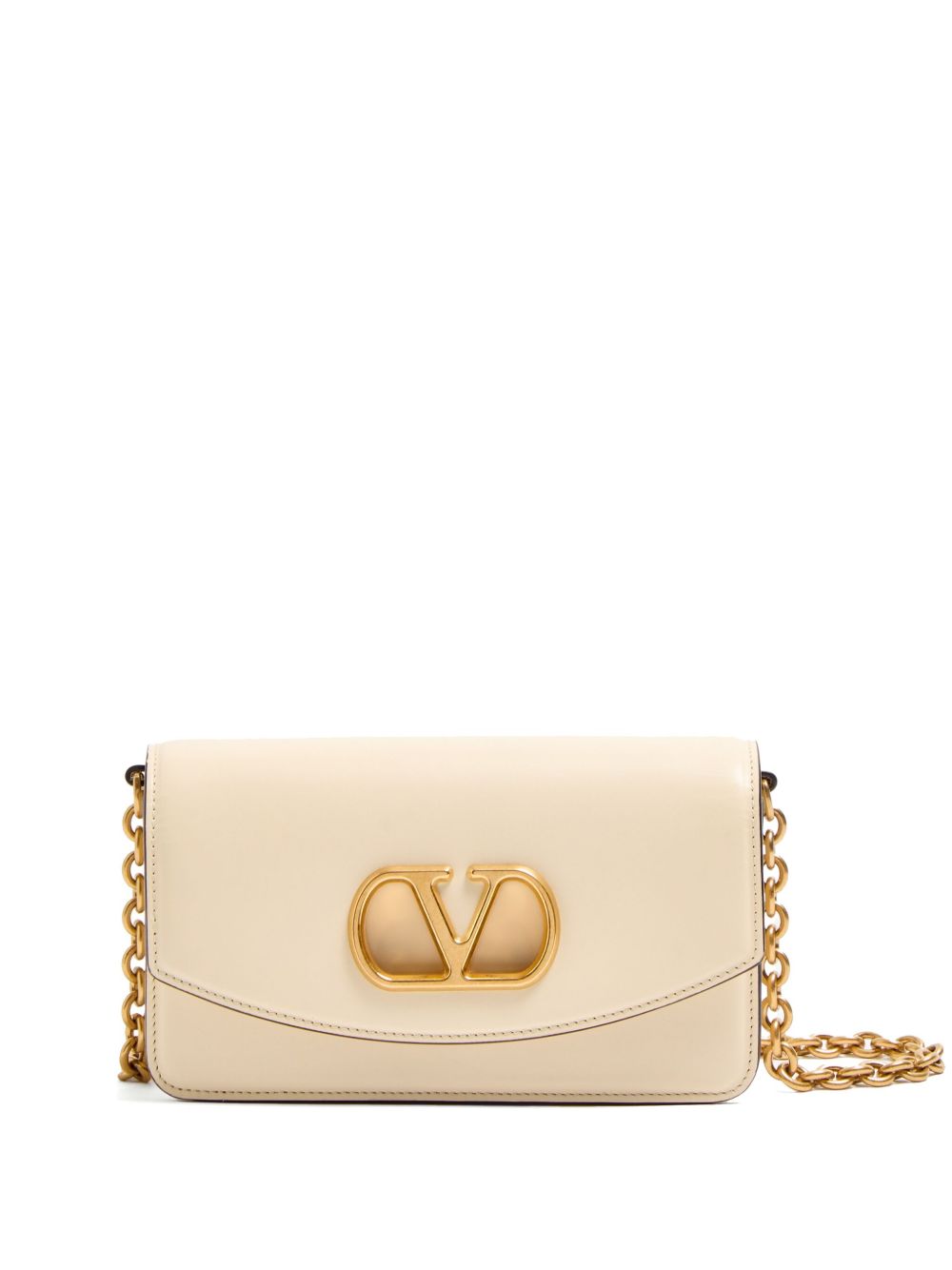 Valentino Garavani Vain Shiny Calfskin Small Clutch Bag White