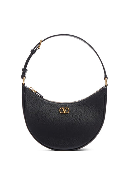 Valentino Garavani VLogo Signature Mini Calf Leather Hobo Bag Black Black