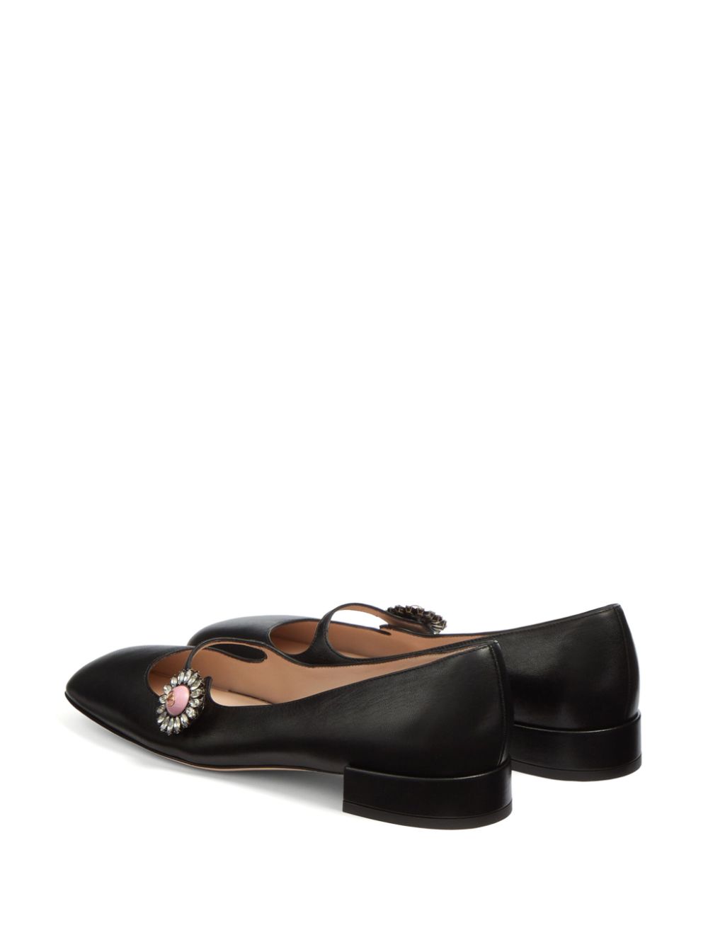 Valentino Garavani Crystal-Embellished Buckle-Strap Calf Leather Ballet Flats Black