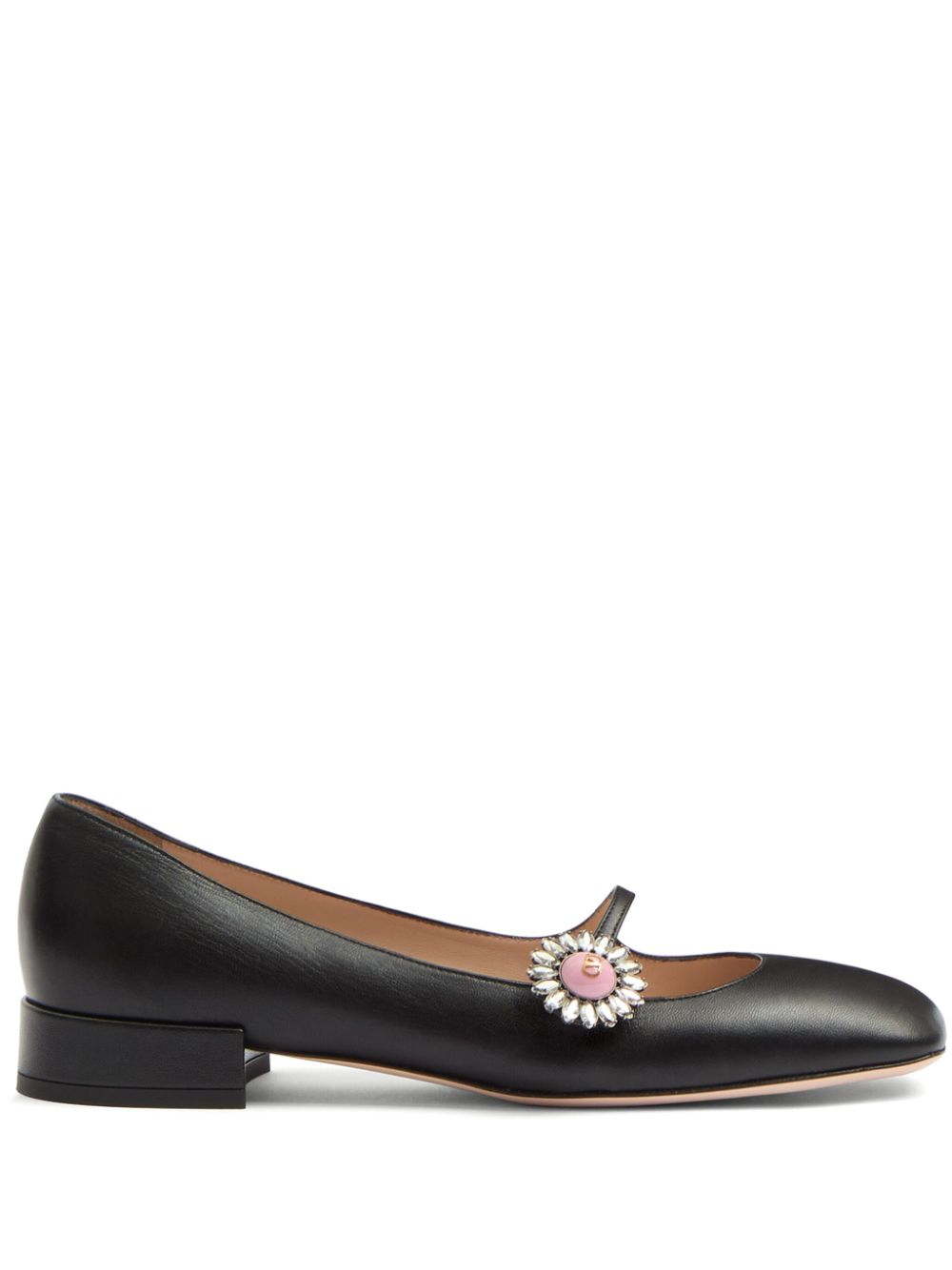 Valentino Garavani Crystal-Embellished Buckle-Strap Calf Leather Ballet Flats Black