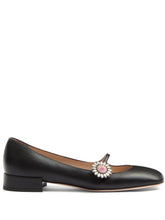 Valentino Garavani Crystal-Embellished Buckle-Strap Calf Leather Ballet Flats Black