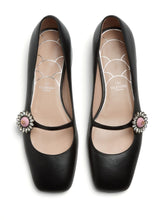 Valentino Garavani Crystal-Embellished Buckle-Strap Calf Leather Ballet Flats Black
