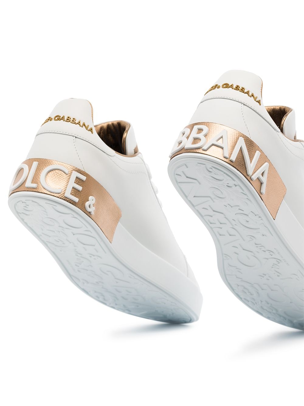 Dolce & Gabbana Portofino Leather Sneakers with Gold Accents Golden