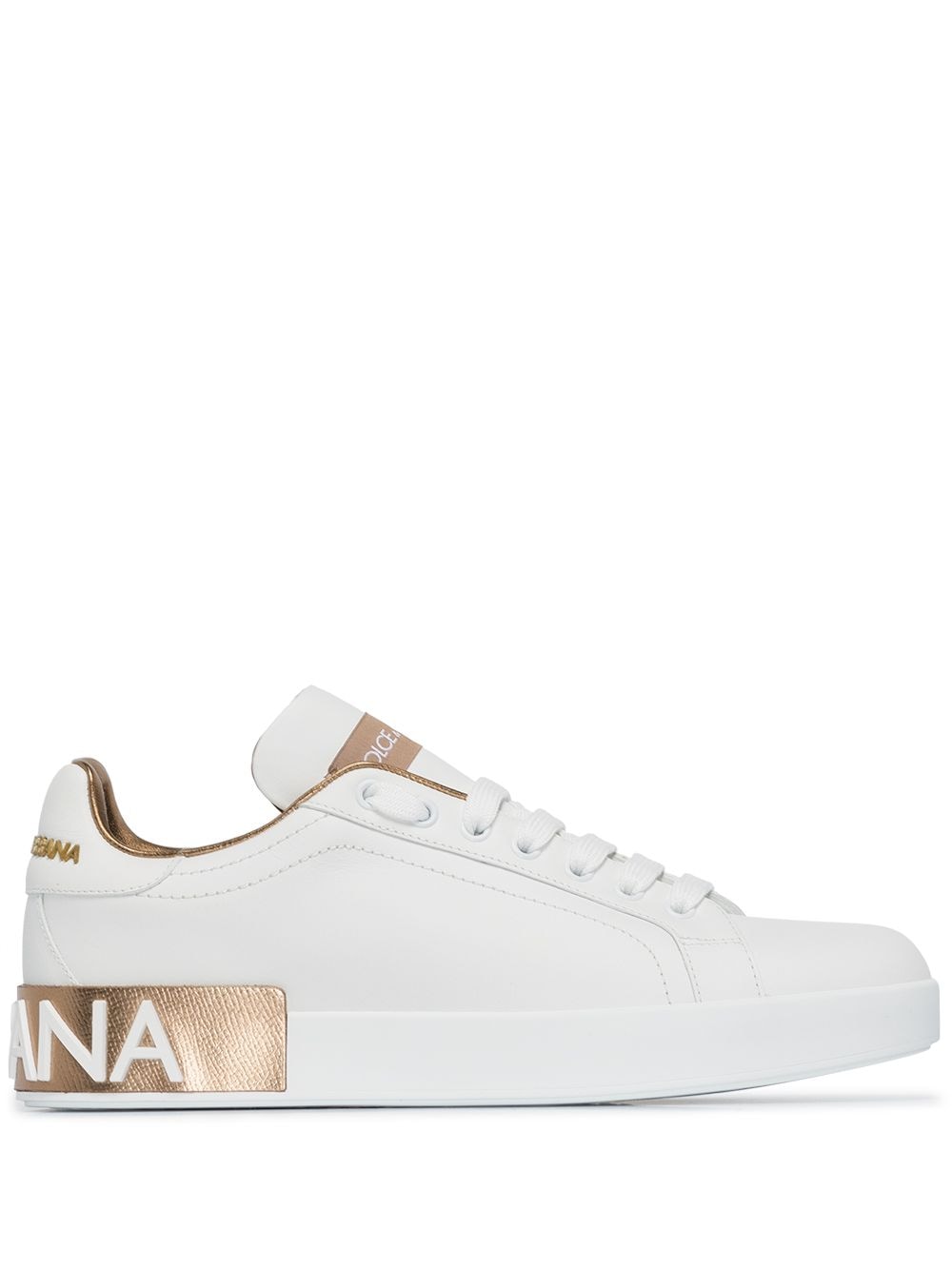 Dolce & Gabbana Portofino Leather Sneakers with Gold Accents Golden