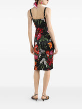 Dolce & Gabbana Satin Printed Sleeveless Black Dress with Square Neck Black