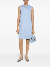 Dolce & Gabbana Bouclé Tweed Mini Dress With Appliqué Logo Clear Blue