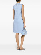 Dolce & Gabbana Bouclé Tweed Mini Dress With Appliqué Logo Clear Blue