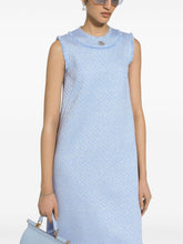 Dolce & Gabbana Bouclé Tweed Mini Dress With Appliqué Logo Clear Blue
